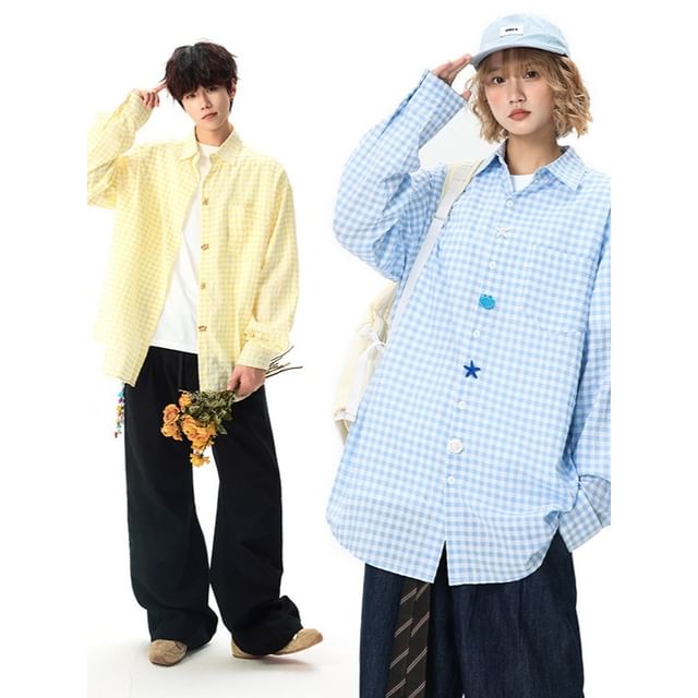 Vernanah-Long Sleeve Collared Plaid Shirt