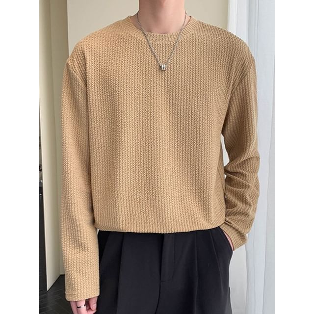 Vernanah-Long Sleeve Crew Neck Plain Top