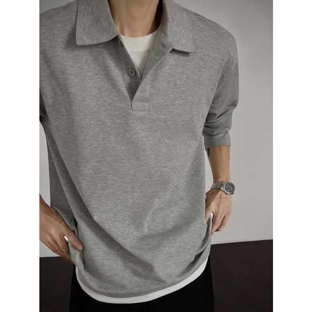 Vernanah-Long Sleeve Mock Two Piece Polo Shirt