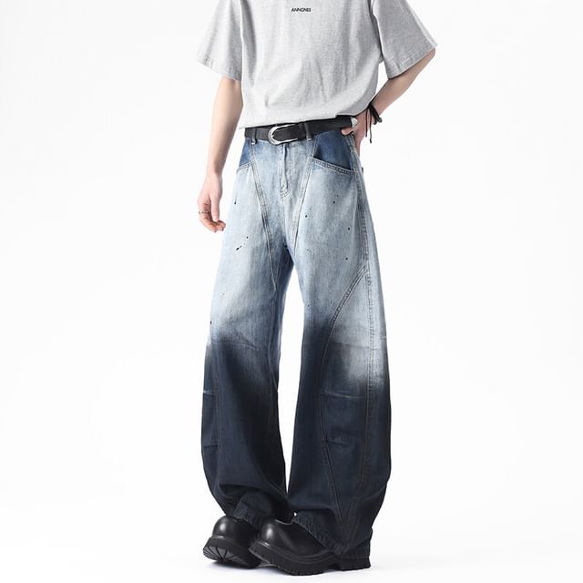 Vernanah-Mid Rise Gradient Washed Wide Leg Jeans