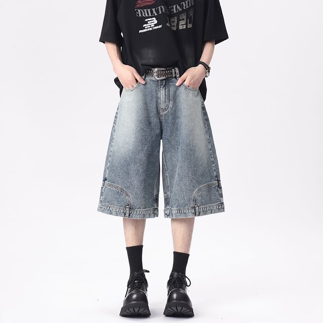 Vernanah-Mid Rise Washed Panel Jorts