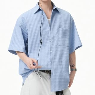 Vernanah-Short Sleeve Collared Plain Textured Shirt