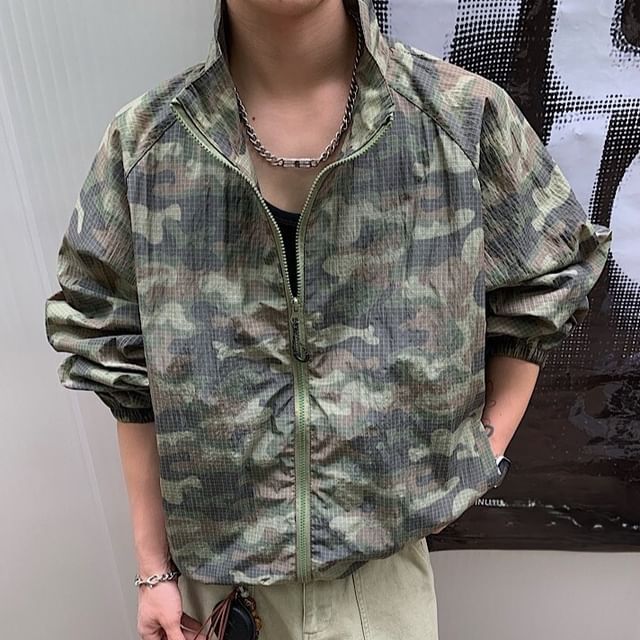 Vernanah-Stand Collar Zip-Up Jacket