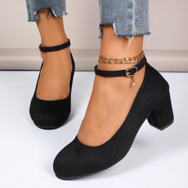 Vindler-Chunky Heel Chained Mary Jane Shoes