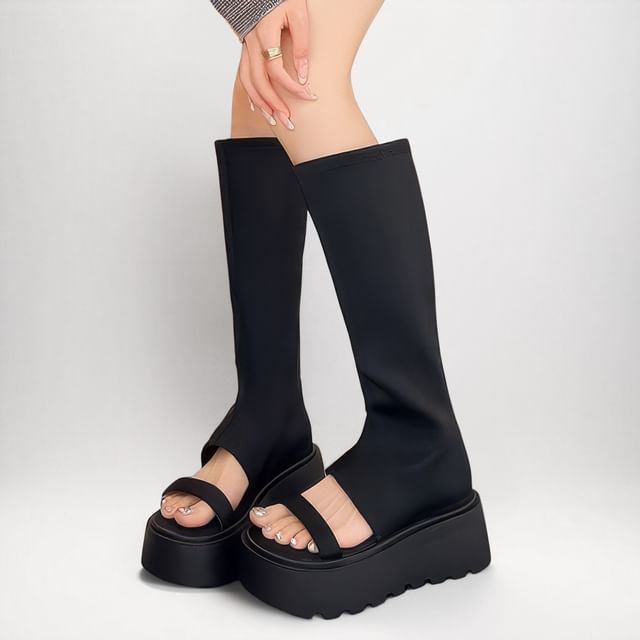Vindler-Knee High Open Toe Platform Sandals