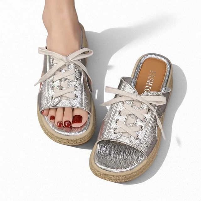 Vindler-Lace-Up Platform Faux Leather Slide Sandals