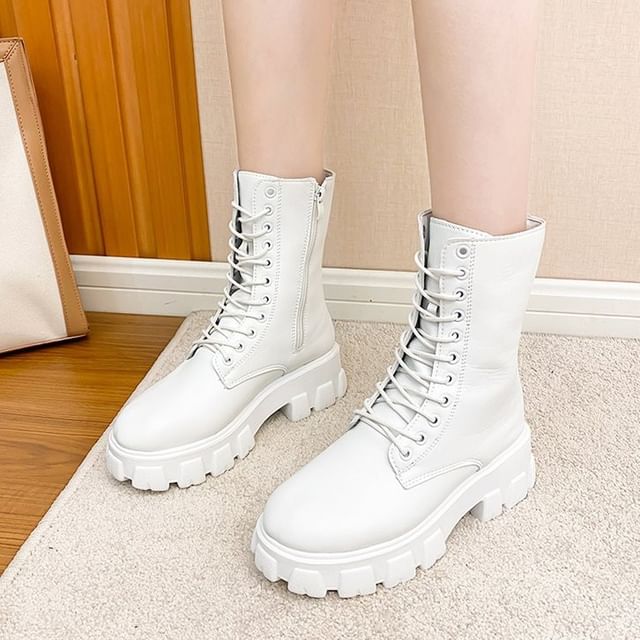 Vindler-Platform Chunky Heel Lace-Up Short Boots