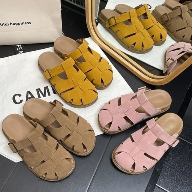 Vindler-Platform Cutout Faux Suede Mules