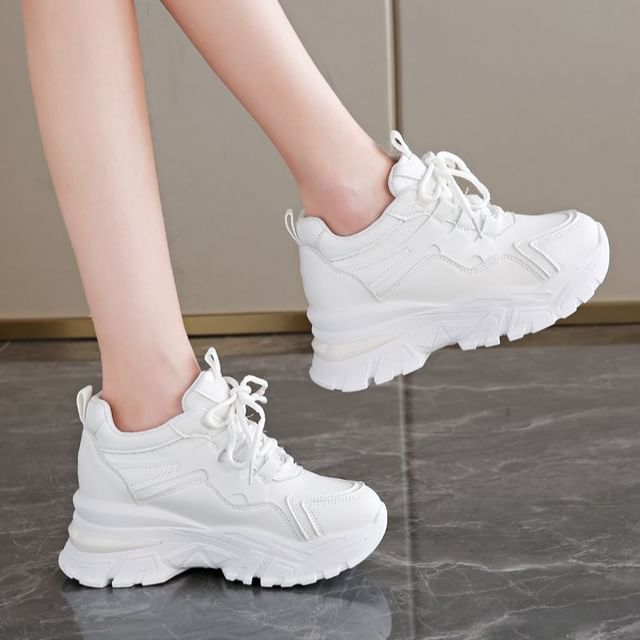 Vindler-Platform Panel Hidden Wedge Sneakers