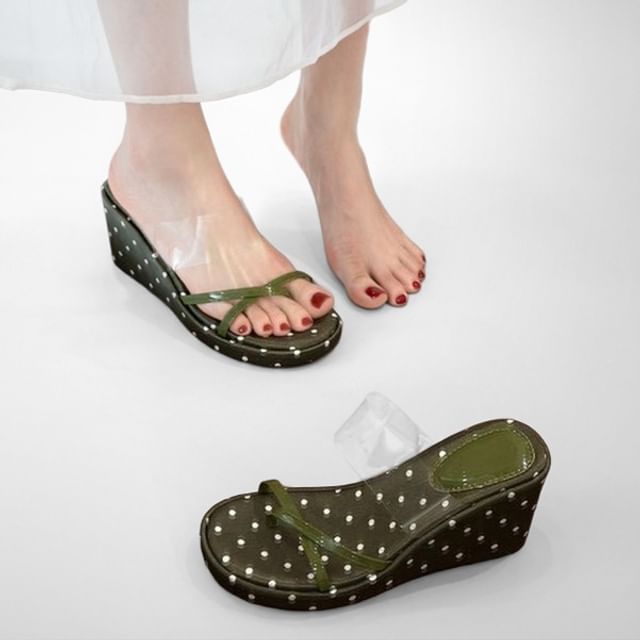 Vindler-Platform Panel Transparent Wedge Toe Loop Slide Sandals