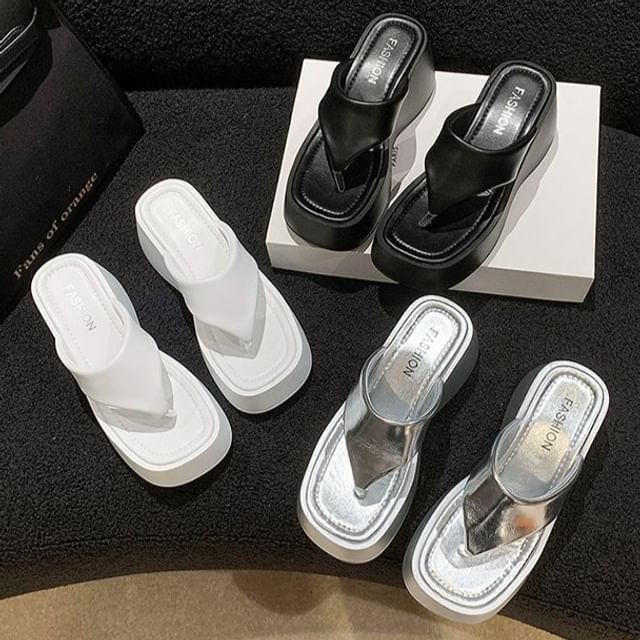 Vindler-Platform Wedge Heel Flip-Flops