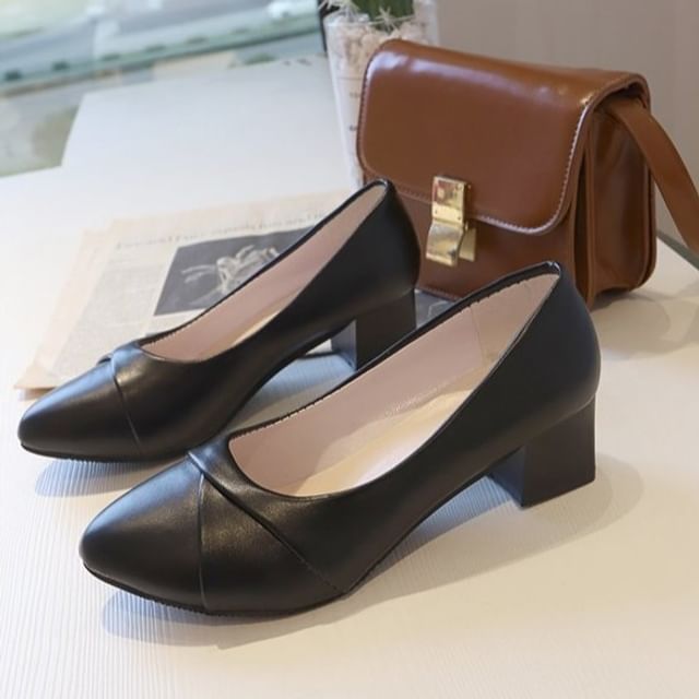 Vindler-Pointed Toe Block Heel Pumps
