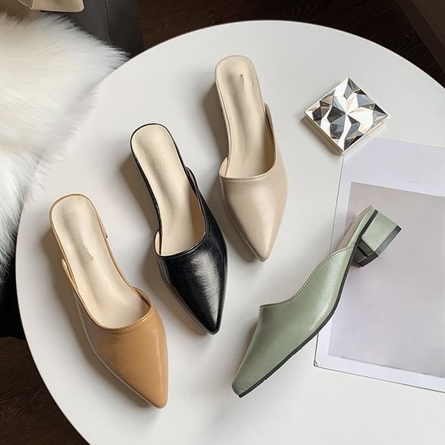 Vindler-Pointed Toe Chunky Heel Mules