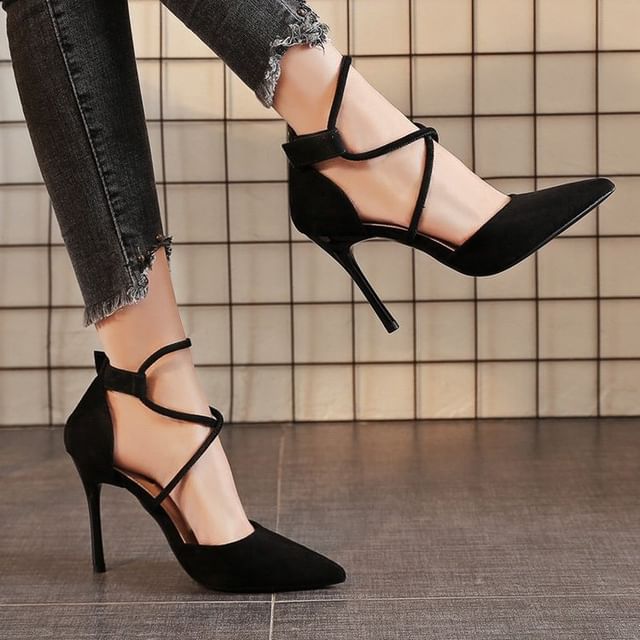 Vindler-Pointed Toe Strapped Stiletto Pumps