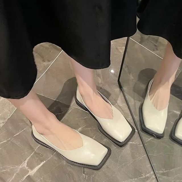 Vindler-Square Toe Faux Leather Flats