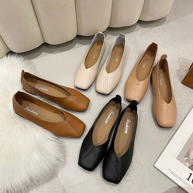 Vindler-Square Toe Faux Leather Low Heel Pumps