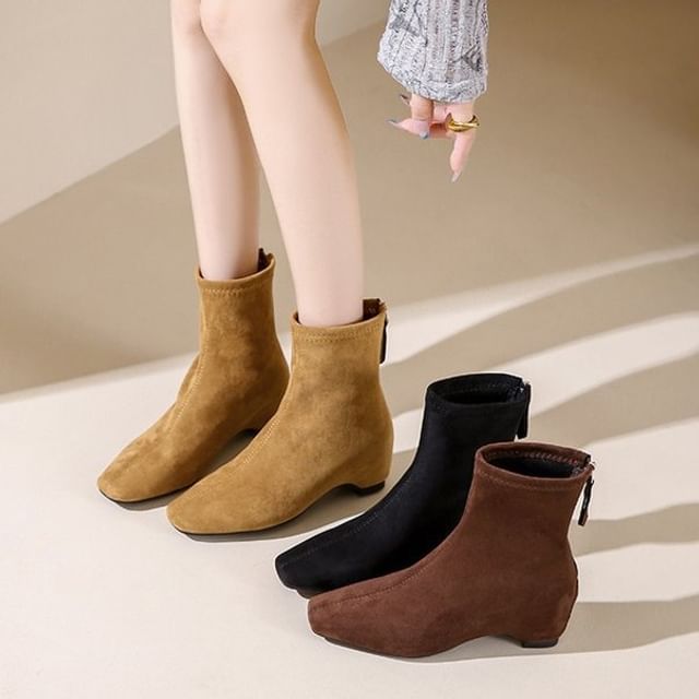 Vindler-Square Toe Faux Suede Hidden Wedge Short Boots