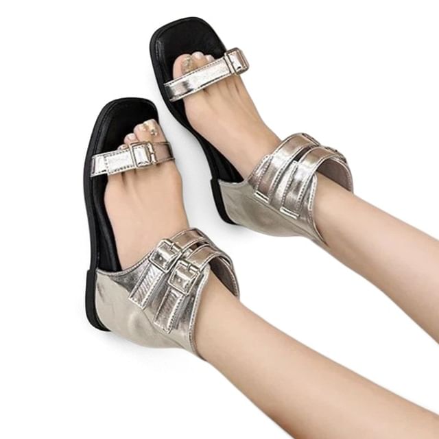 Vindler-Strappy Buckled Faux Leather Wedge Sandals