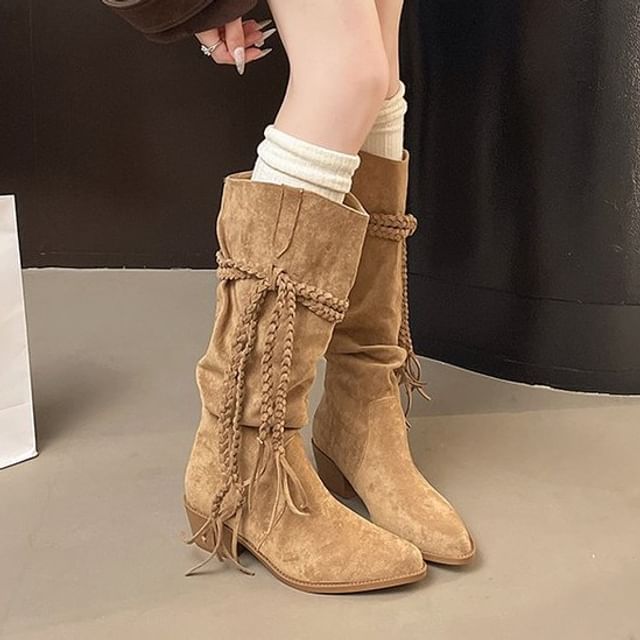 Vindler-Tassel Chunky Heel Tall Boots