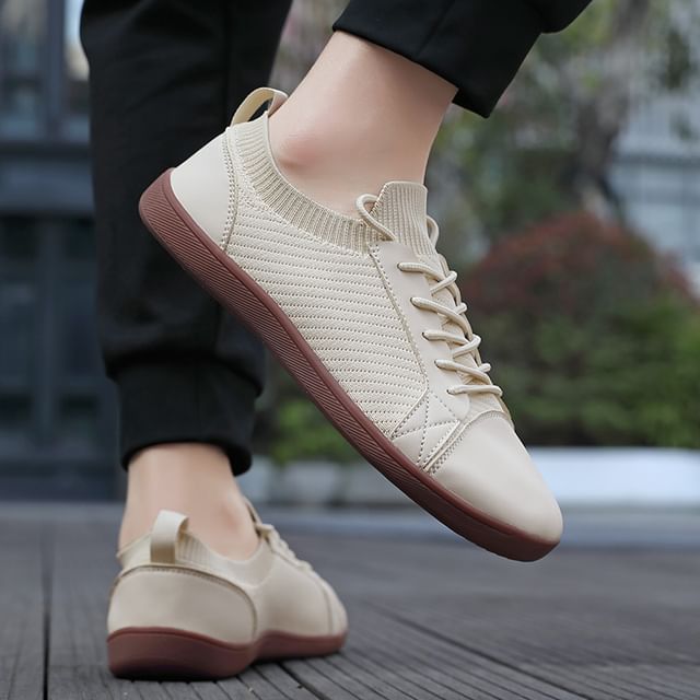 viseren-Plain Panel Knit Sneakers