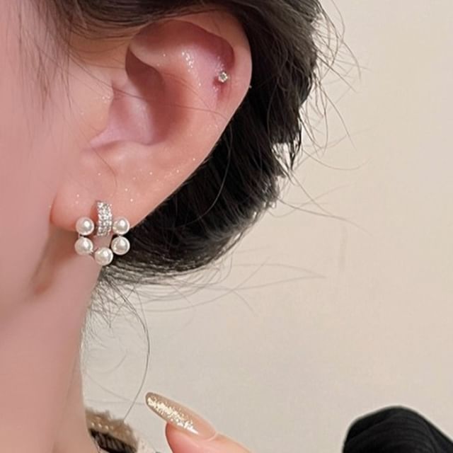 Wandoli-Faux Pearl Rhinestone Stud Earring