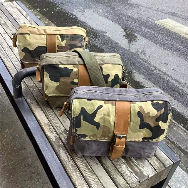 Wavecho-Camo Print Buckled Crossbody Bag