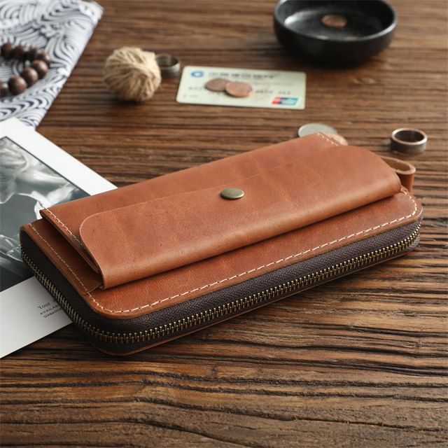Wavecho-Faux Leather Flap Long Wallet