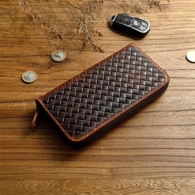 Wavecho-Genuine Leather Woven Long Wallet