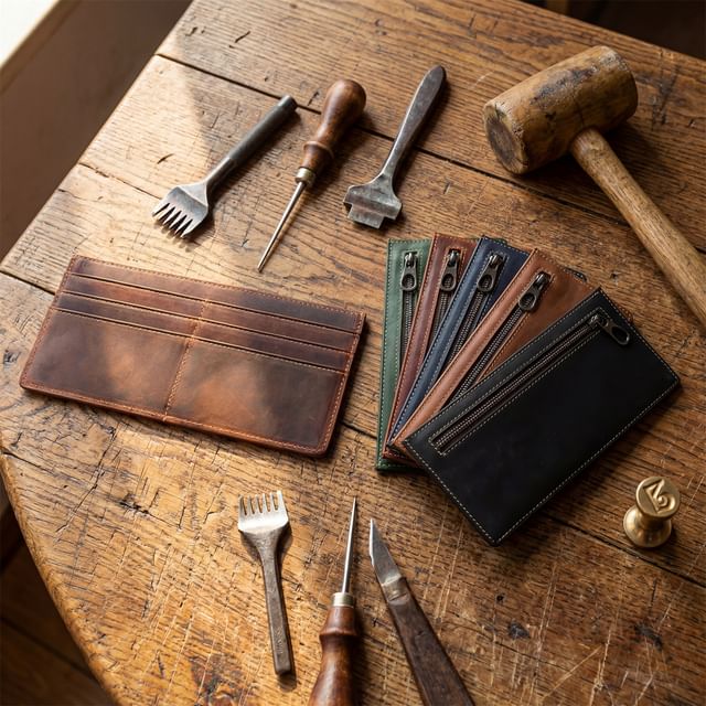 Wavecho-Plain Genuine Leather Long Wallet