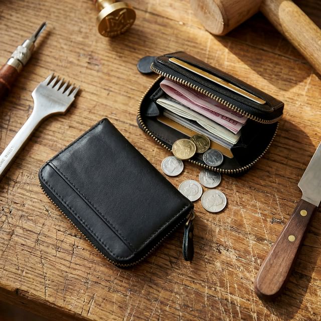 Wavecho-Plain Genuine Leather Short Wallet