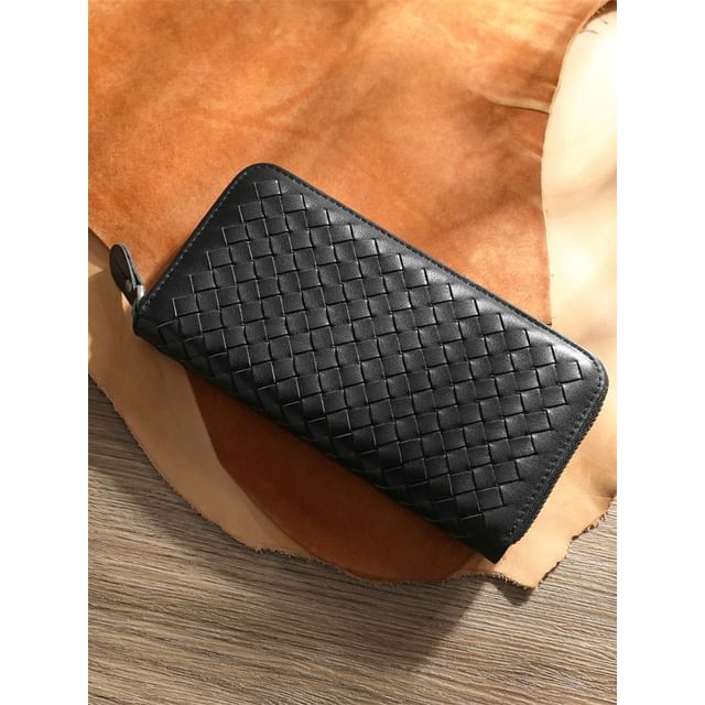 Wavecho-Woven Zip Genuine Leather Long Wallet