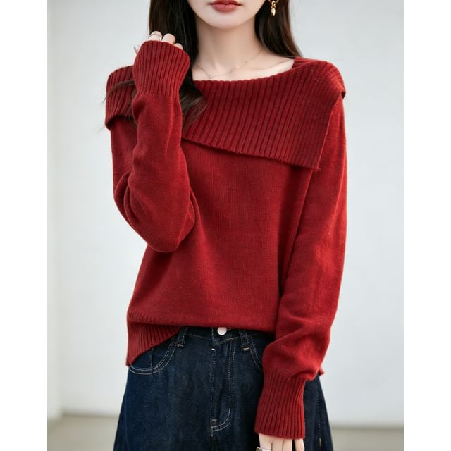 Weelop-Boat Neck Plain Sweater