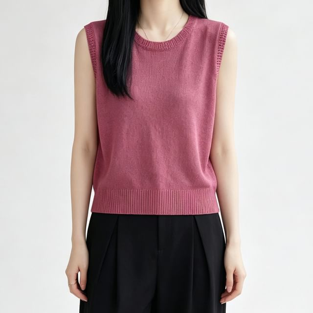 Weelop-Crew Neck Plain Sheer Sweater Vest