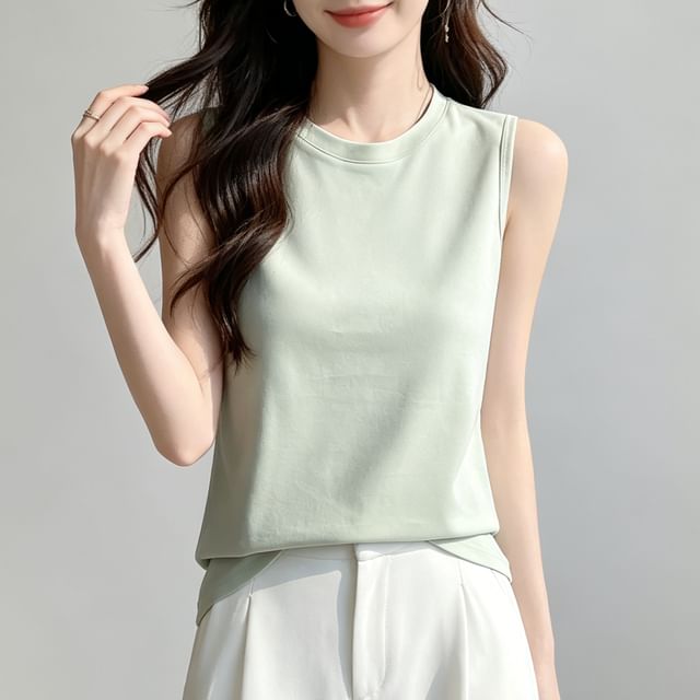 Weelop-Crew Neck Plain Tank Top