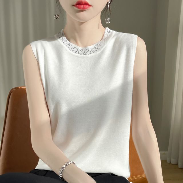 Weelop-Crewneck Glitter Plain Sweater Vest