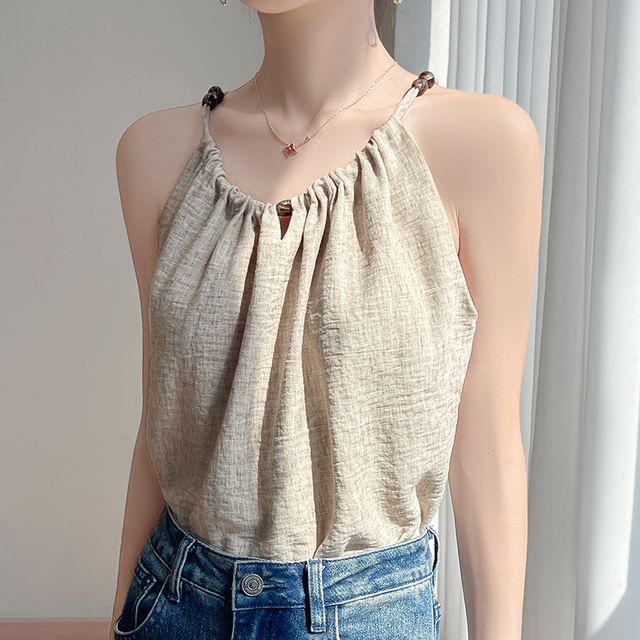 Weelop-Halter-Neck Plain Bead Shirred Top