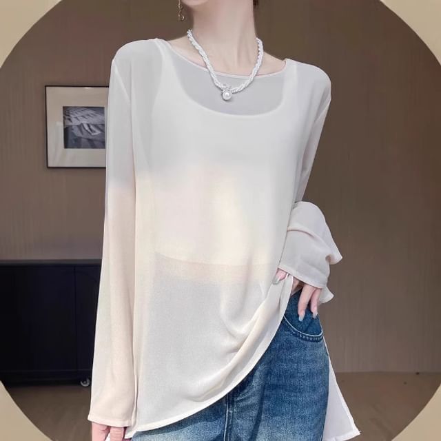 Weelop-Long-Sleeve Crew Neck Plain Knit Top