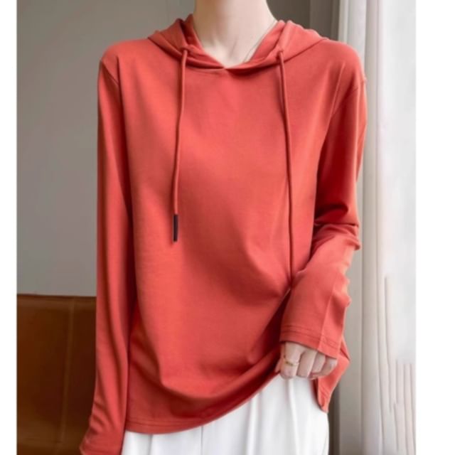 Weelop-Long-Sleeve Hooded Plain Tee