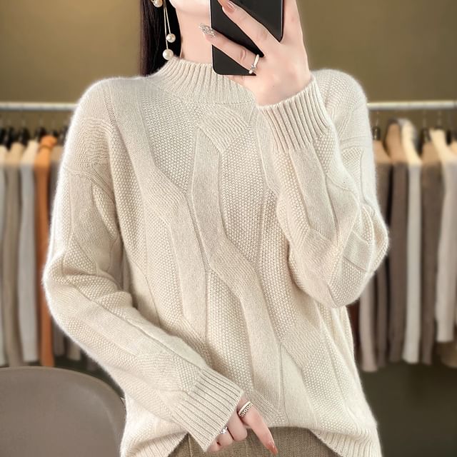 Weelop-Mock Neck Plain Sweater
