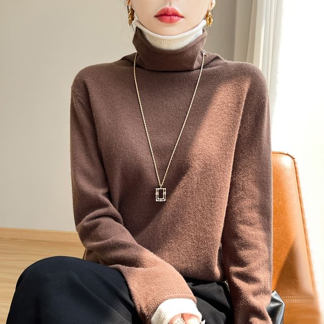 Weelop-Mock Two-Piece Long-Sleeve Turtleneck Knit Top