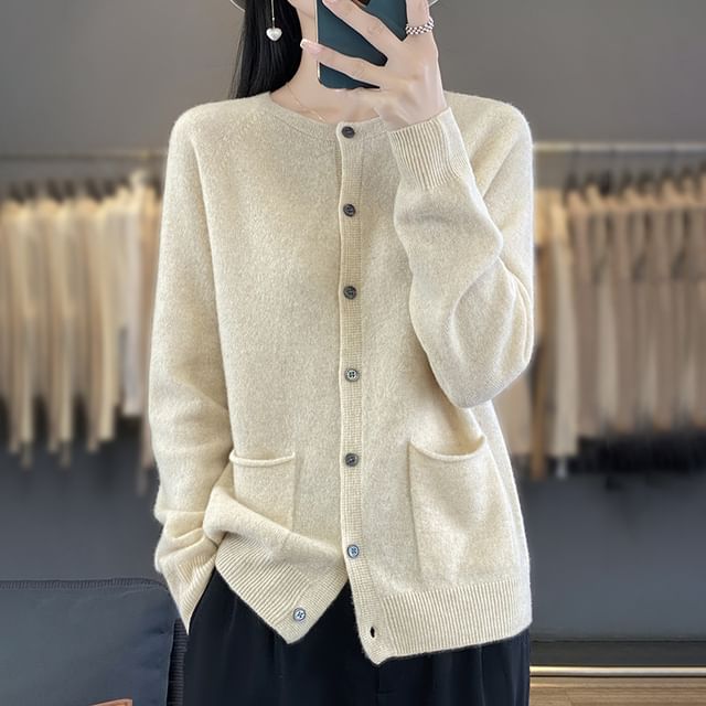 Weelop-Plain Button-Up Cardigan