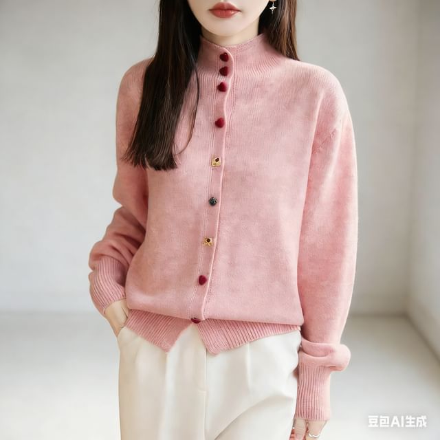 Weelop-Plain Button-Up Cardigan