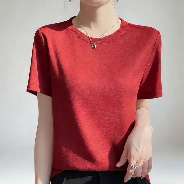 Weelop-Short-Sleeve Crew Neck Plain T-Shirt