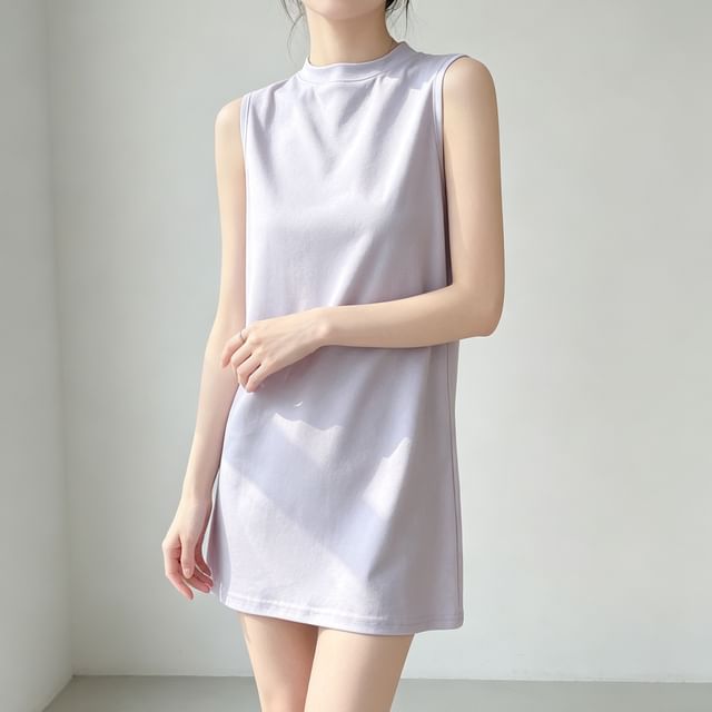 Weelop-Sleeveless Round Neck Plain Long T-Shirt