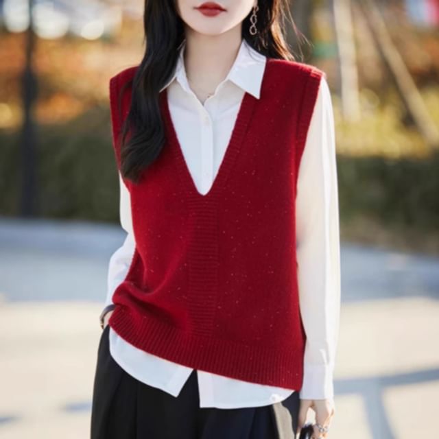 Weelop-V-Neck Plain Sweater Vest