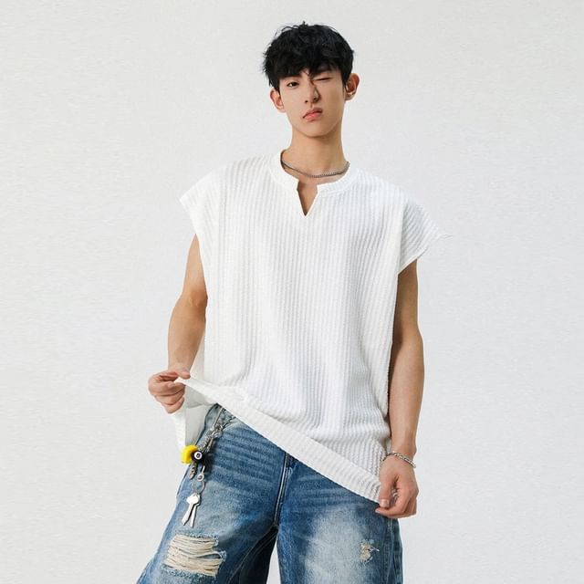 Wescosso-Cap-Sleeve V-Neck Plain Ribbed Top