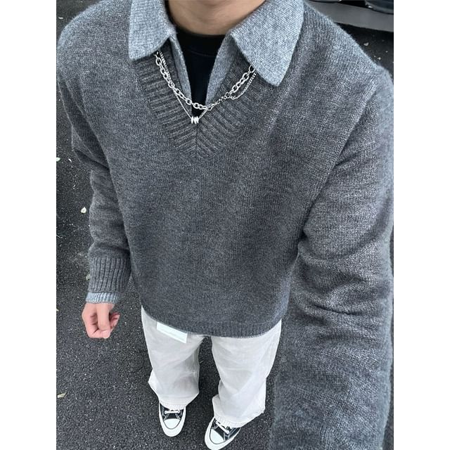 Wescosso-Collared Mock Two Piece Sweater