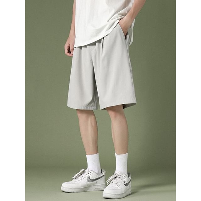 Wescosso-Drawstring Waist Plain Shorts