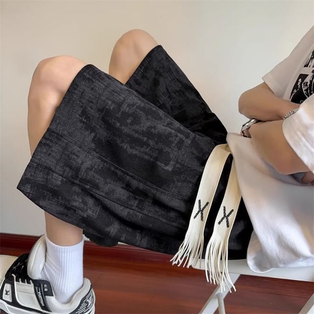 Wescosso-High Waist Tie-Dyed Tassel Strap Shorts