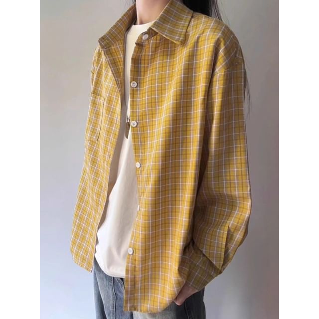 Wescosso-Long-Sleeve Button-Up Plaid Shirt